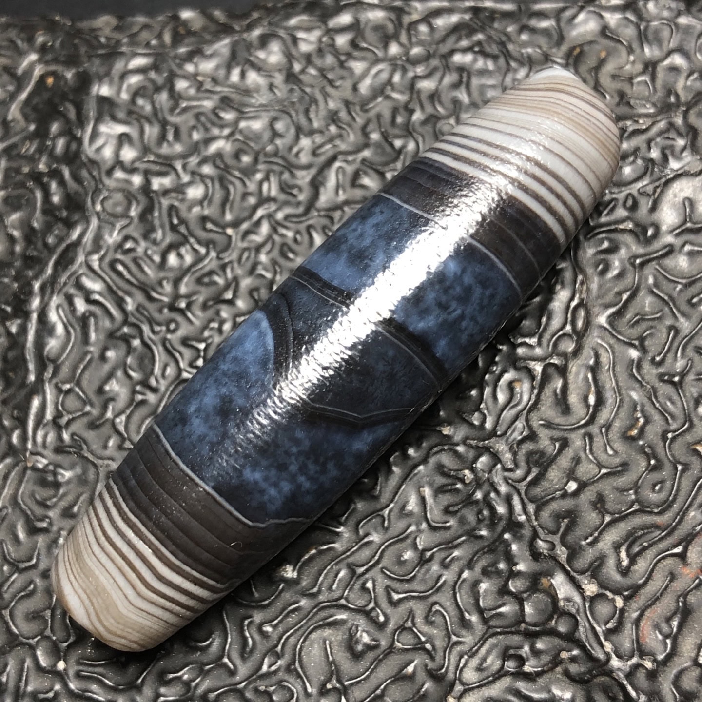 Chinese Natural Jade Carved dzi beads