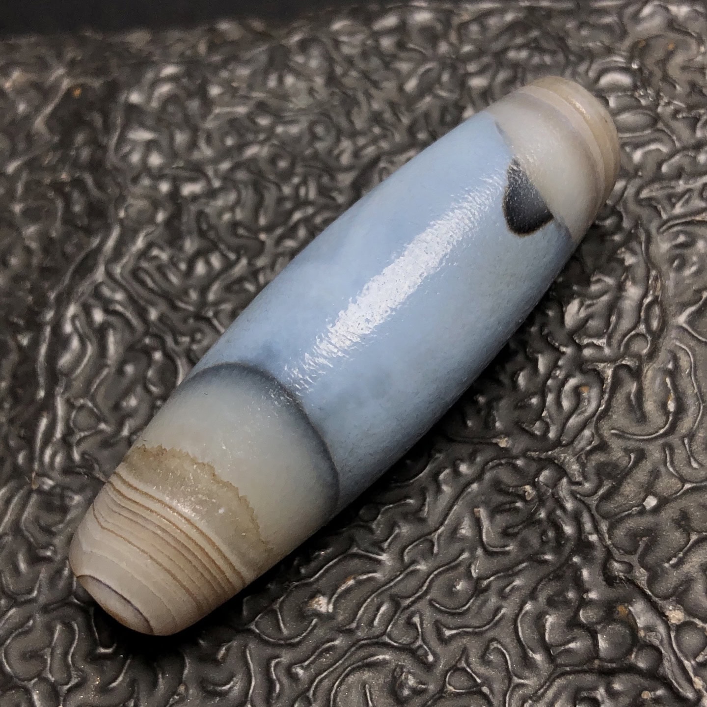 Chinese Natural Jade Carved dzi beads