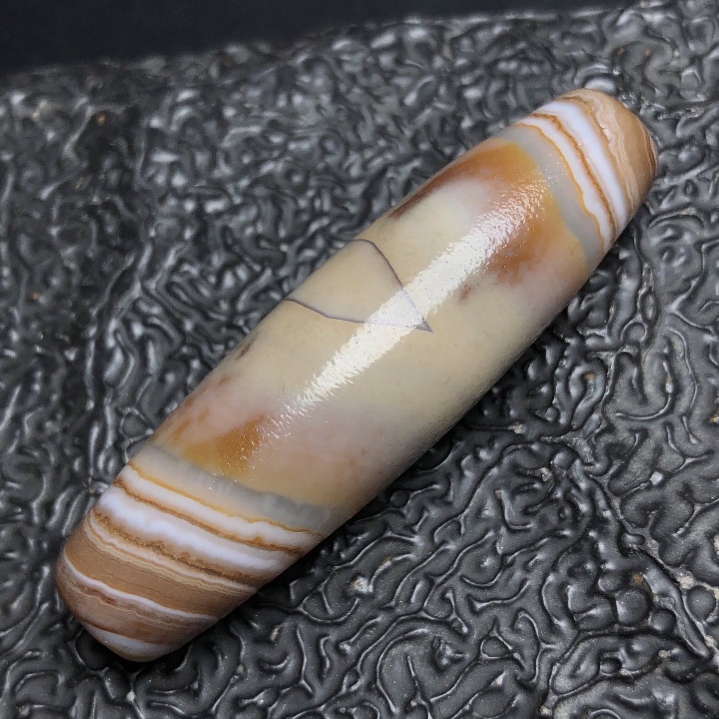 Chinese Natural Jade Carved dzi beads