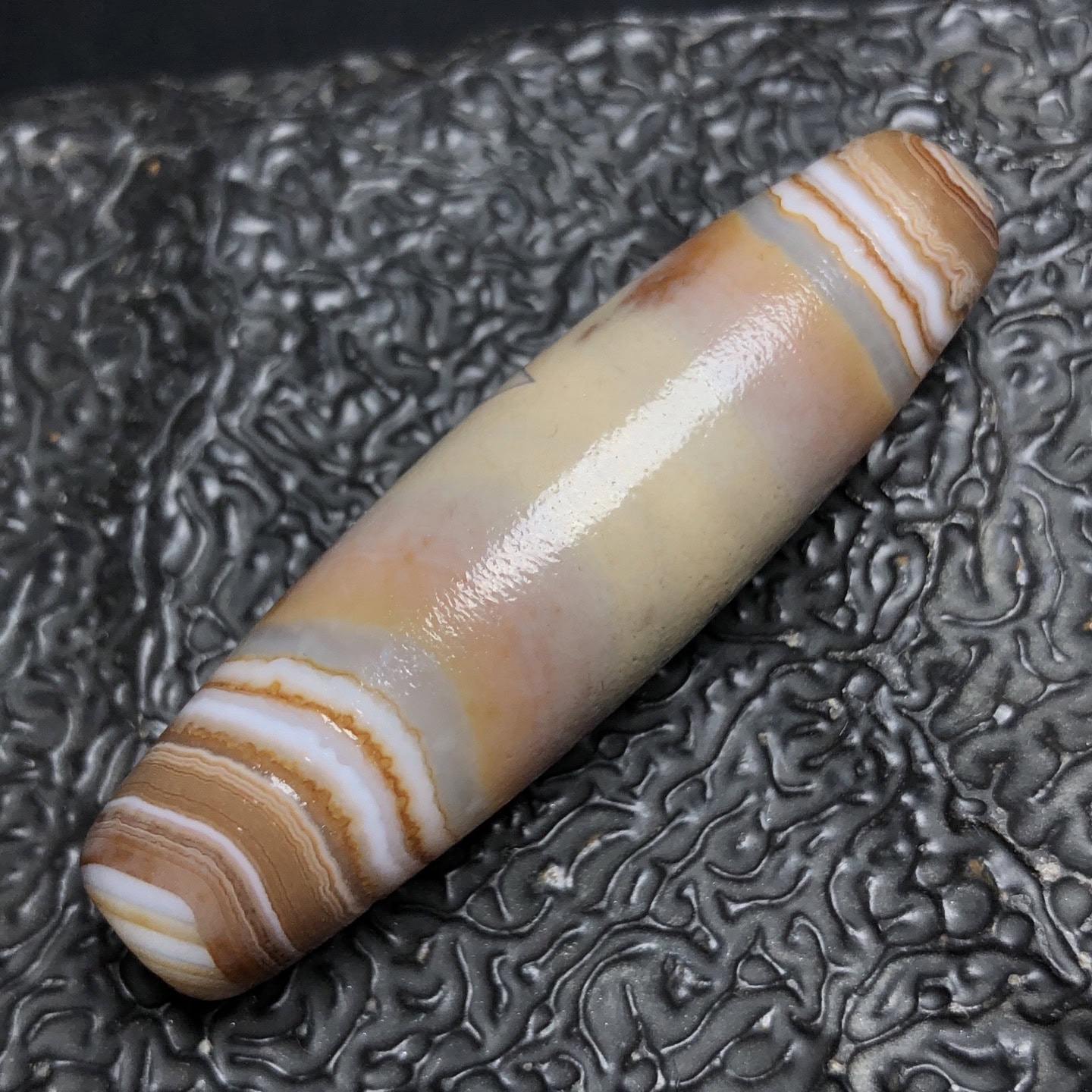 Chinese Natural Jade Carved dzi beads
