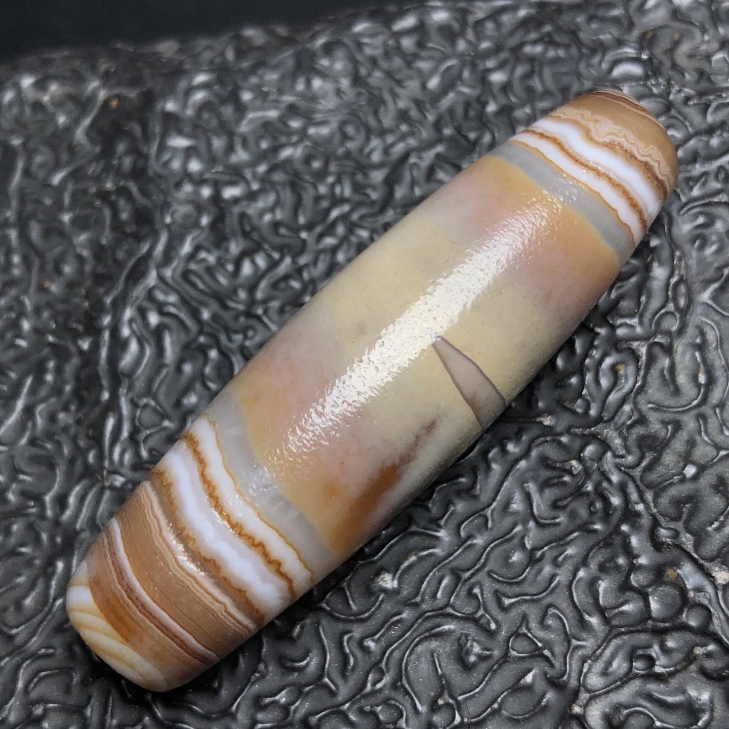 Chinese Natural Jade Carved dzi beads