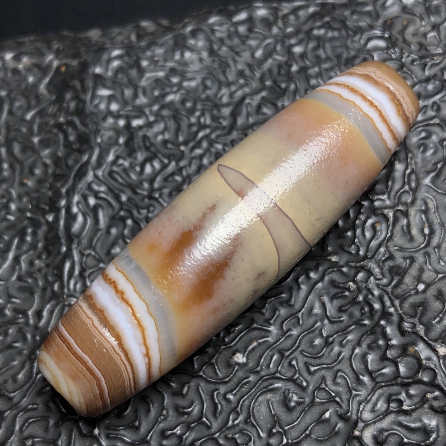 Chinese Natural Jade Carved dzi beads