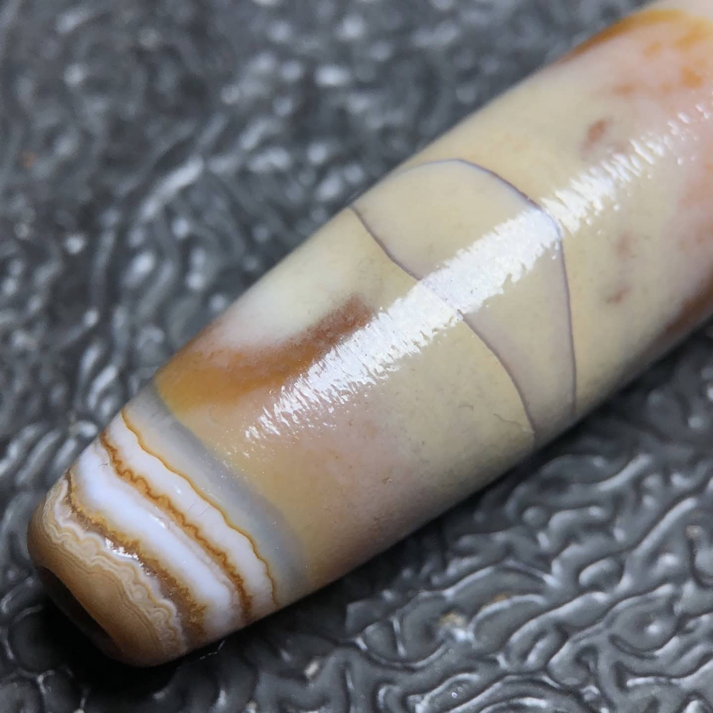 Chinese Natural Jade Carved dzi beads