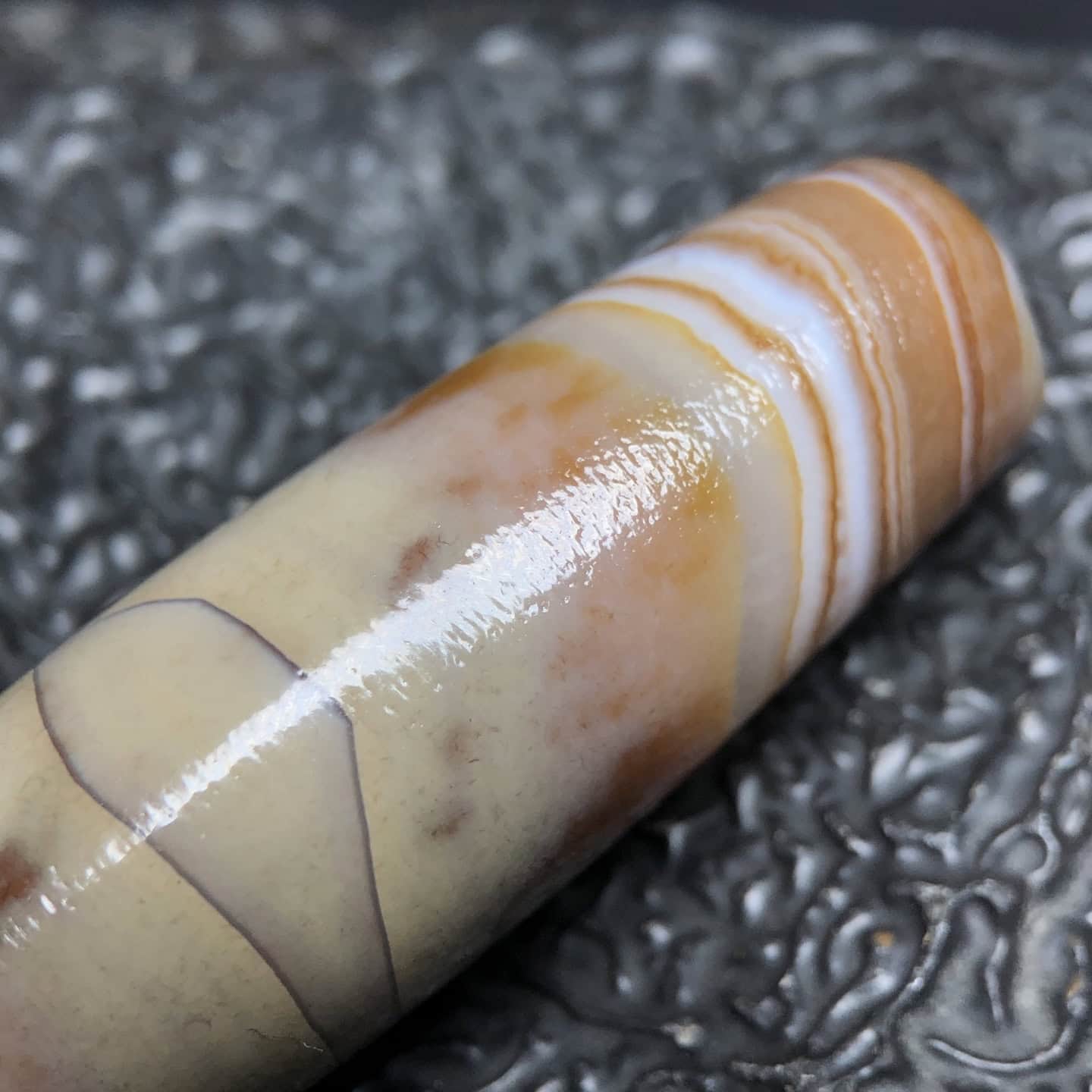 Chinese Natural Jade Carved dzi beads