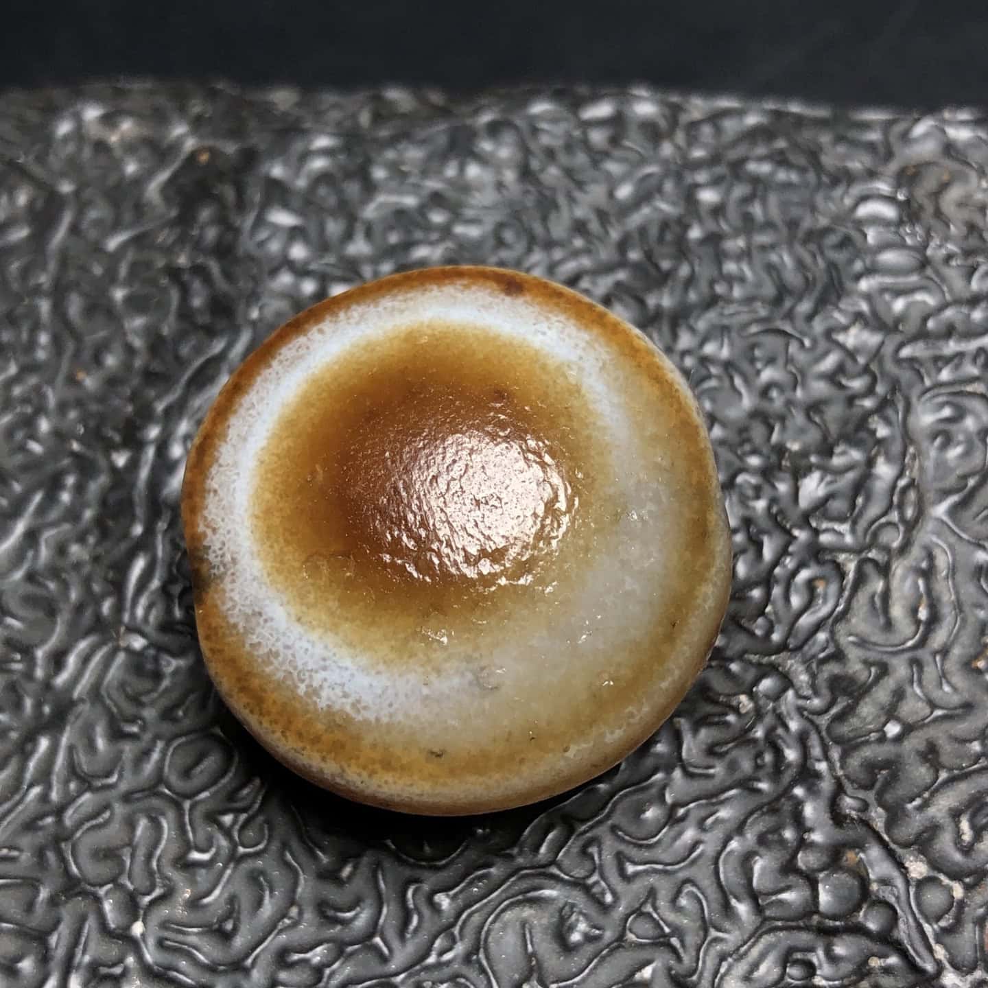 Chinese Natural Jade Carved eye plate beads