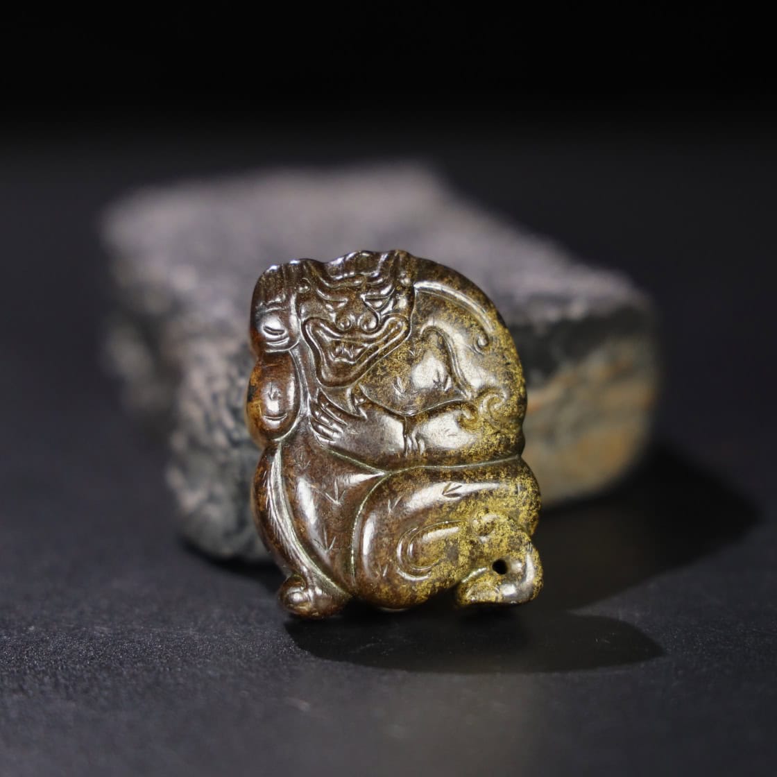 Chinese Natural Jade Carved Bear Pendant