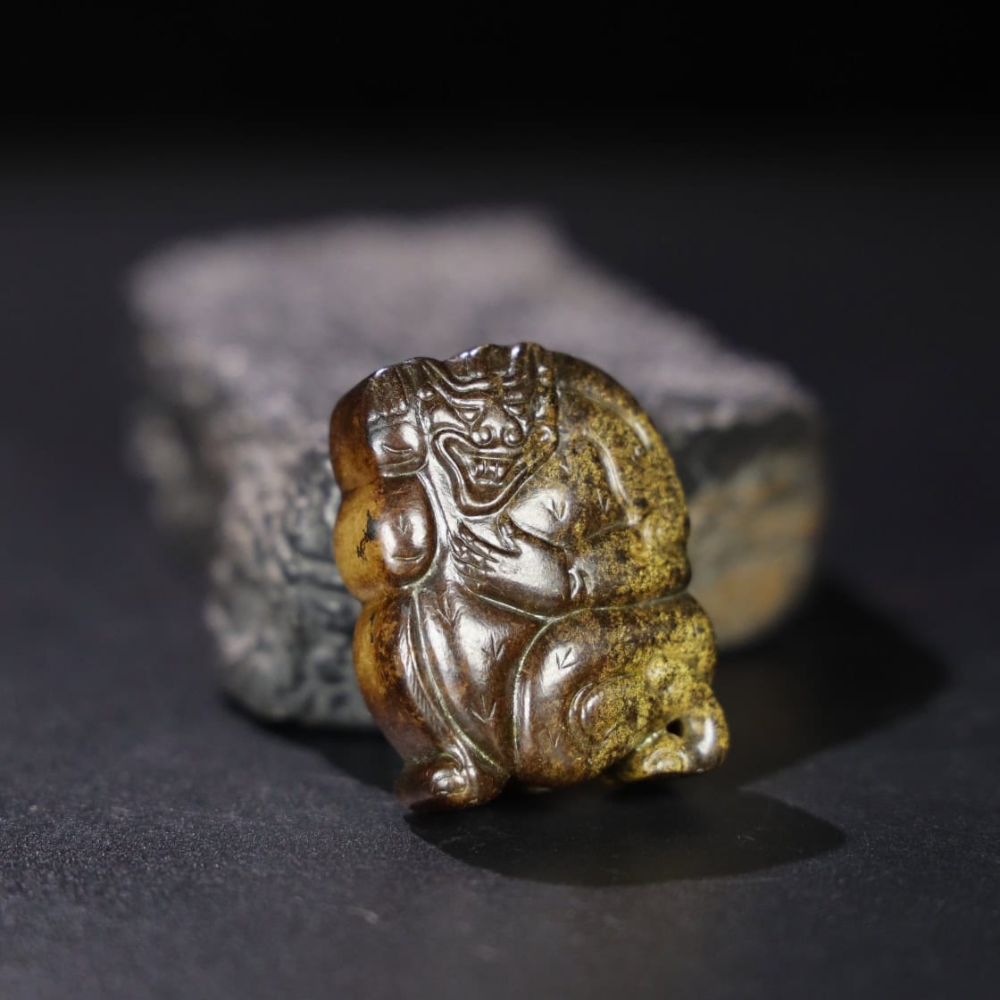 Chinese Natural Jade Carved Bear Pendant