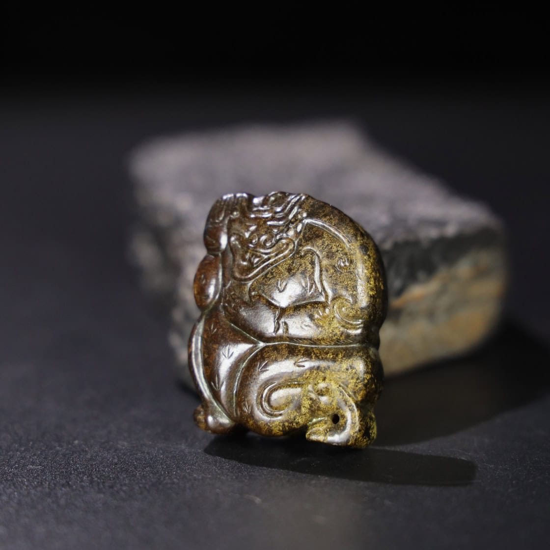 Chinese Natural Jade Carved Bear Pendant