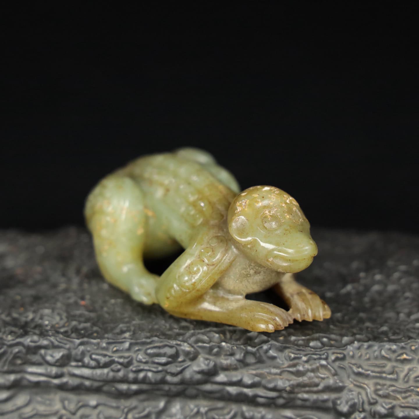 Chinese Natural Jade Carved onkey Handle Ornament