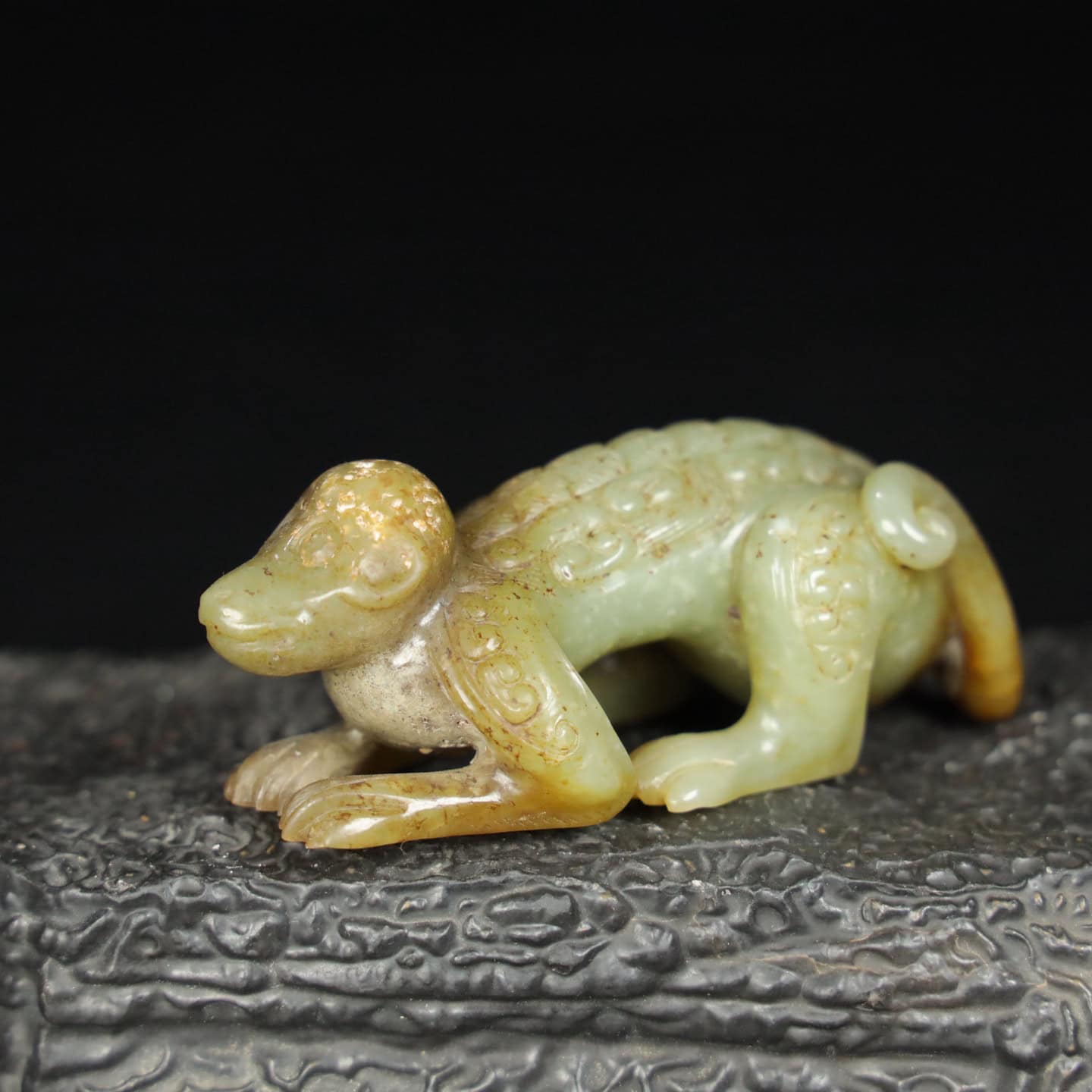 Chinese Natural Jade Carved onkey Handle Ornament