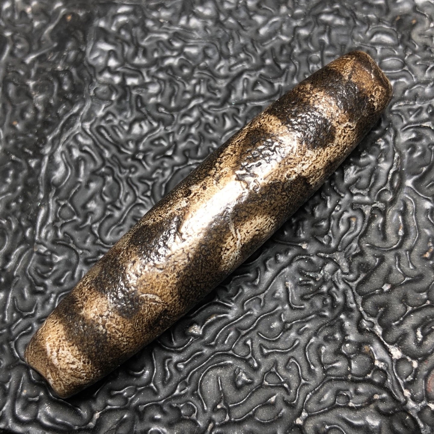 Chinese Natural Jade Carved Dzi bead