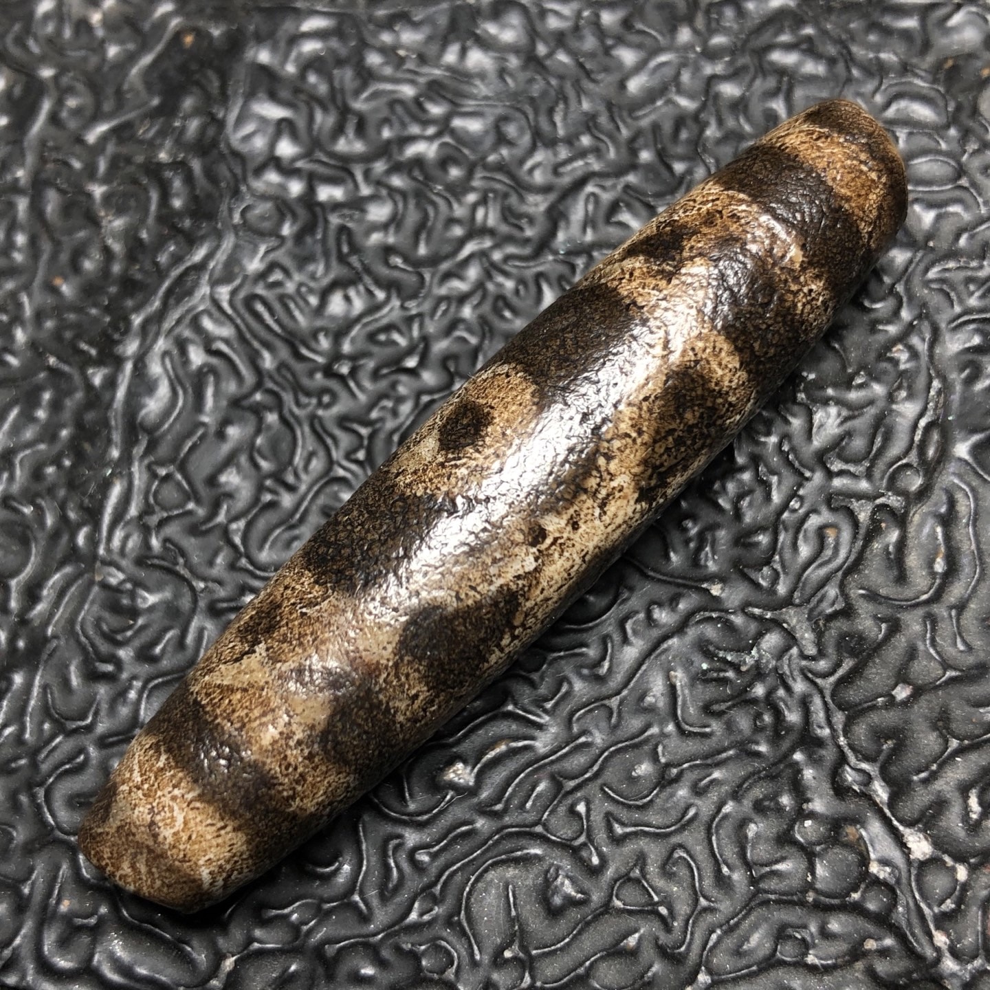 Chinese Natural Jade Carved Dzi bead