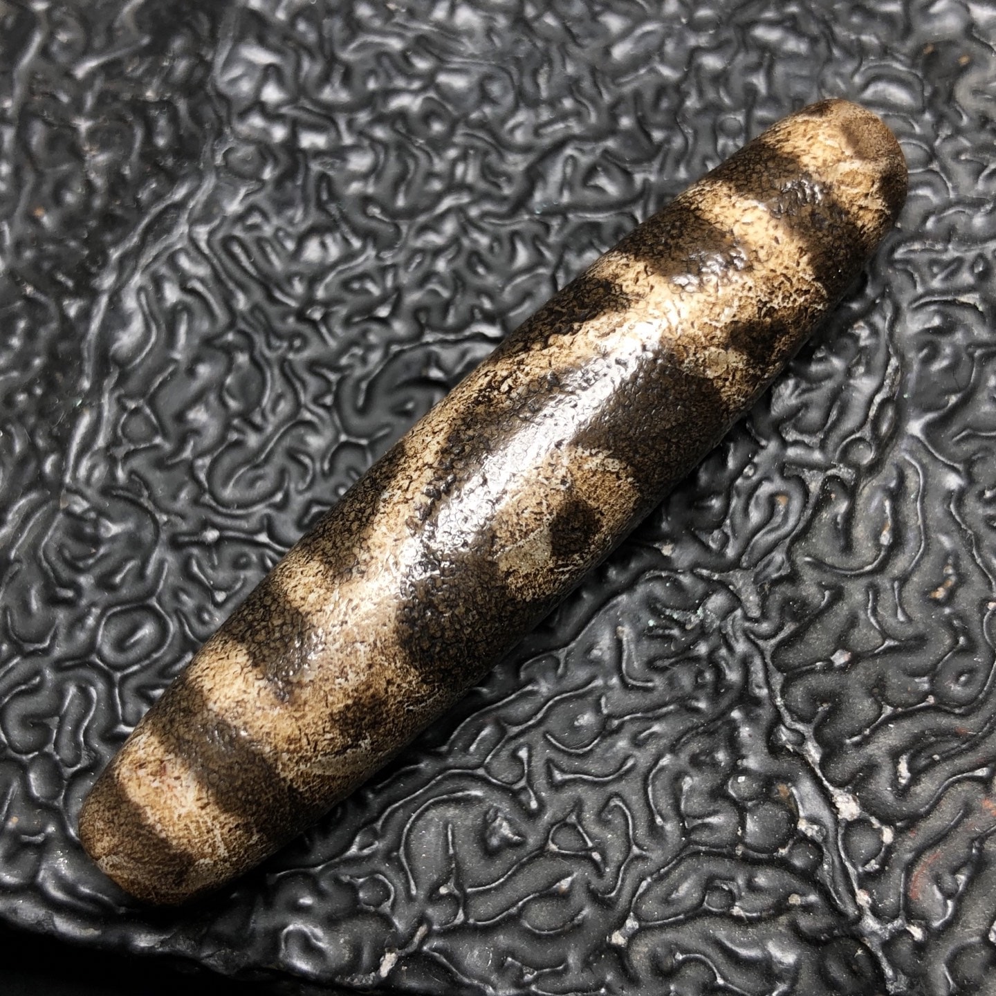 Chinese Natural Jade Carved Dzi bead