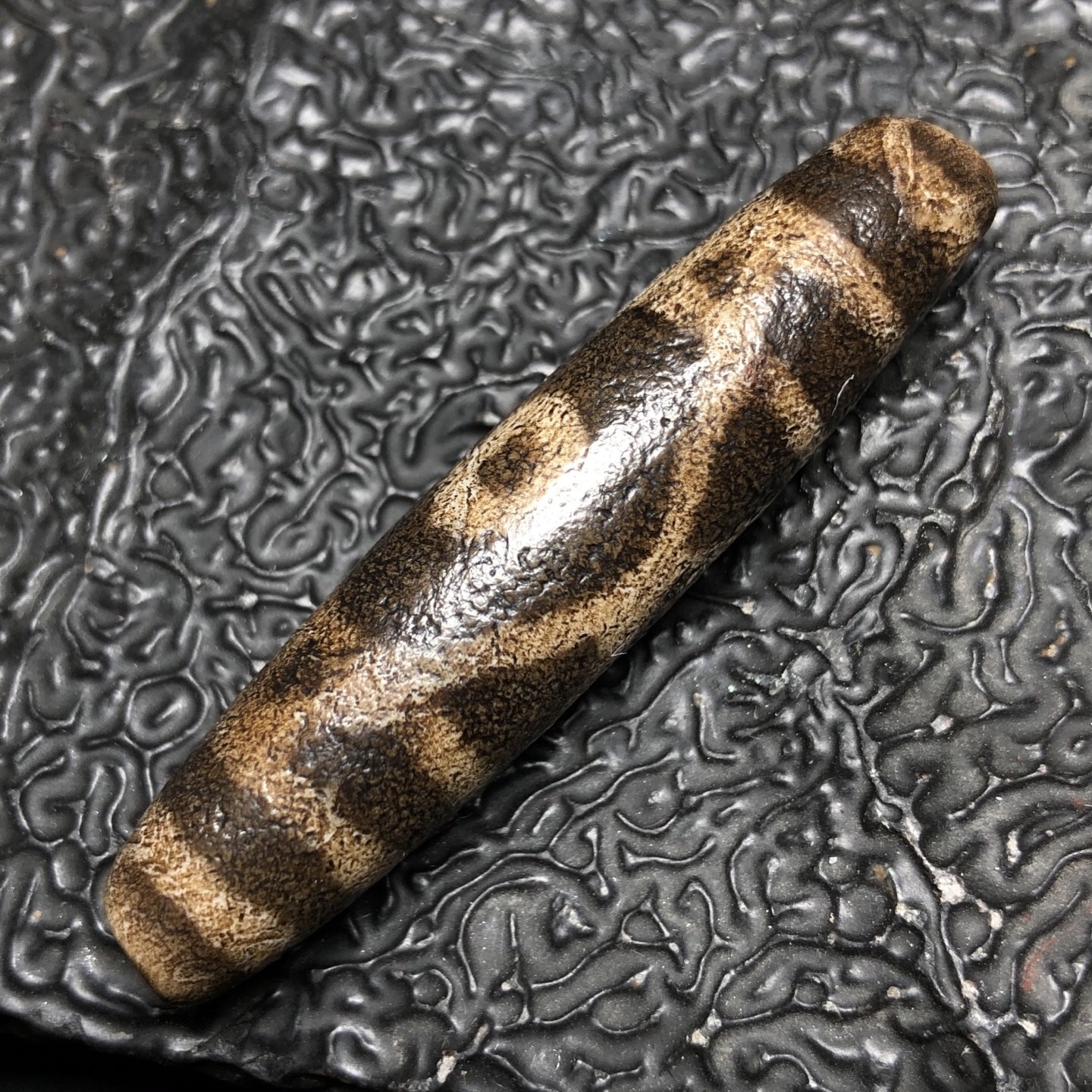 Chinese Natural Jade Carved Dzi bead