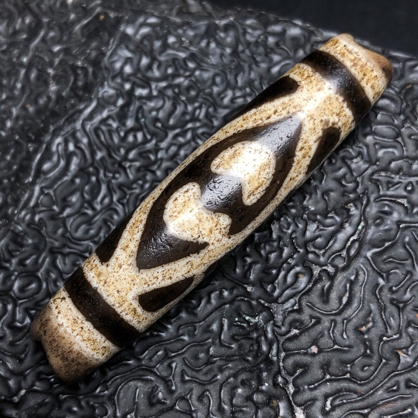 Chinese Natural Jade Carved Dzi bead