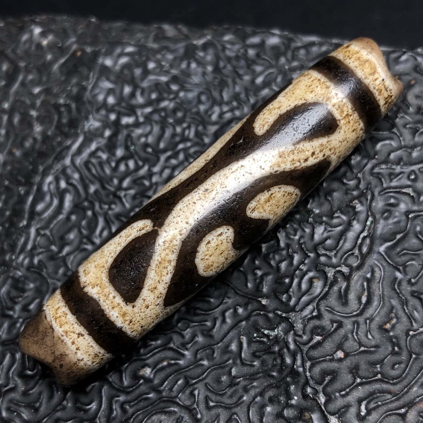 Chinese Natural Jade Carved Dzi bead