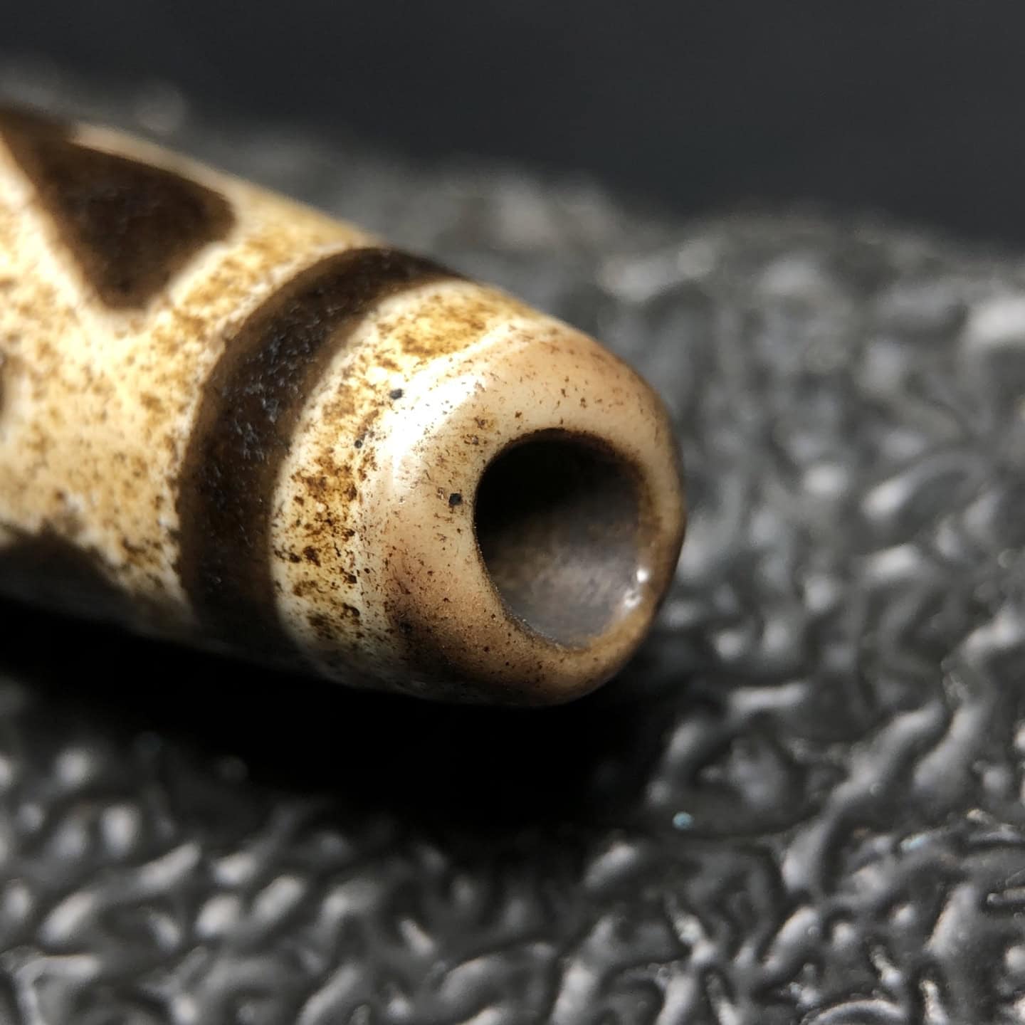 Chinese Natural Jade Carved Dzi bead