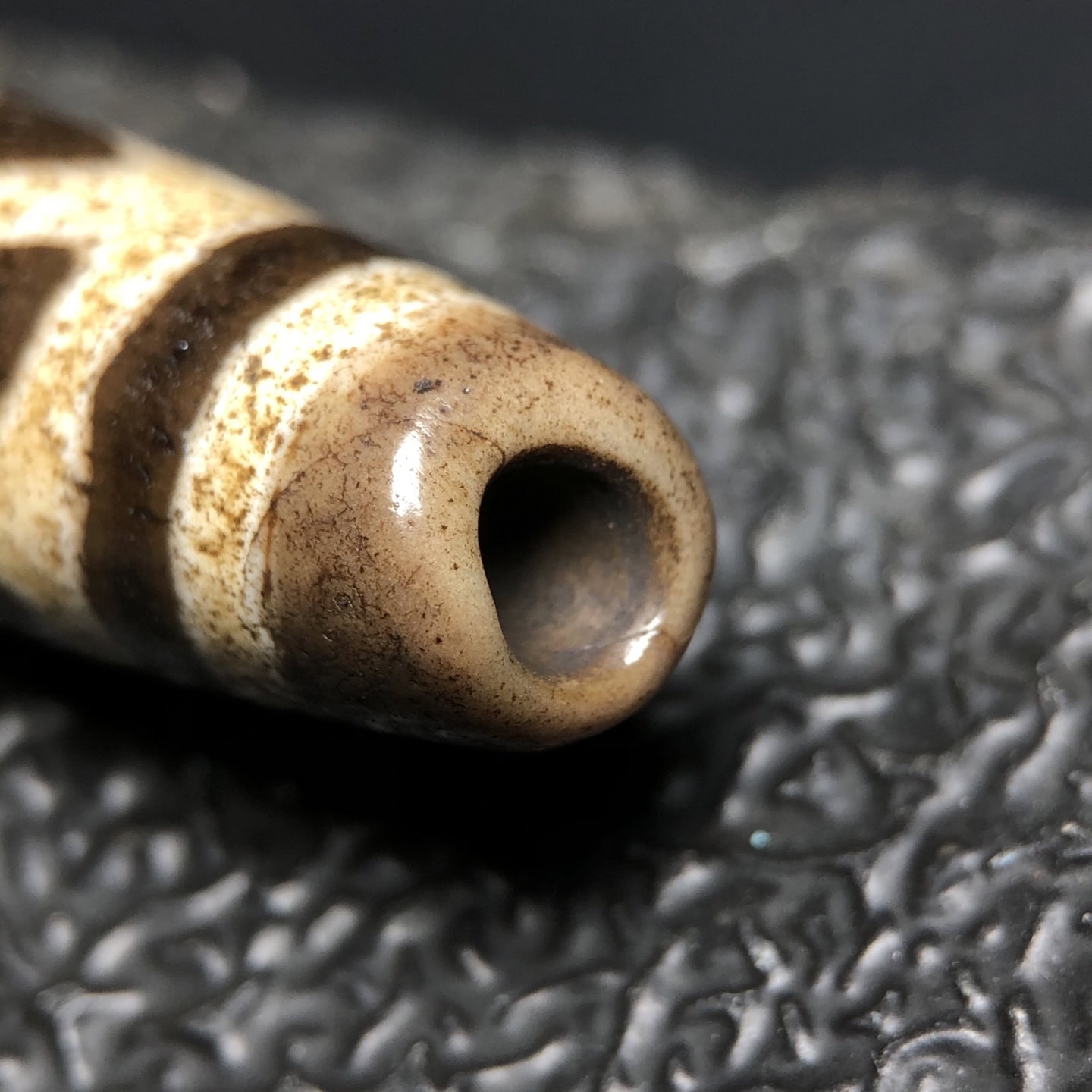 Chinese Natural Jade Carved Dzi bead