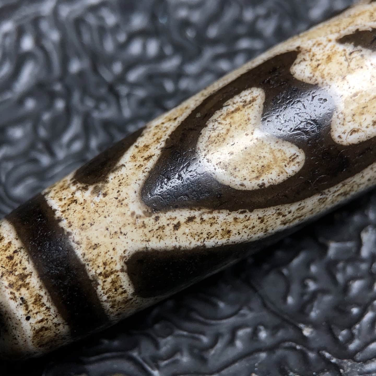 Chinese Natural Jade Carved Dzi bead