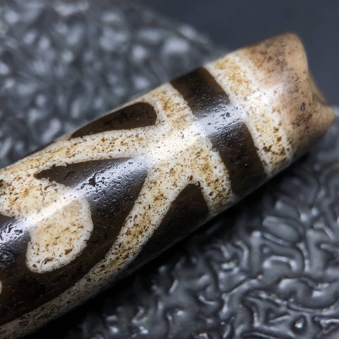 Chinese Natural Jade Carved Dzi bead