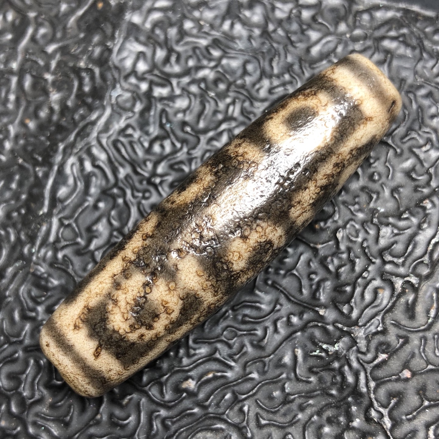 Chinese Natural Jade Carved Dzi bead