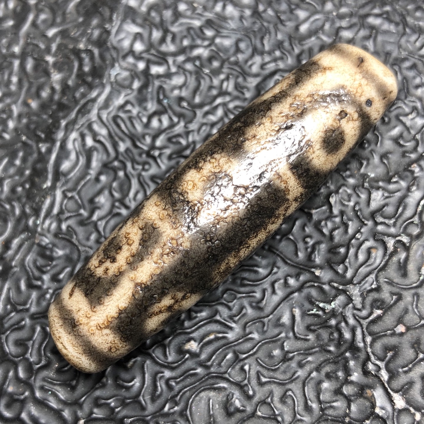 Chinese Natural Jade Carved Dzi bead