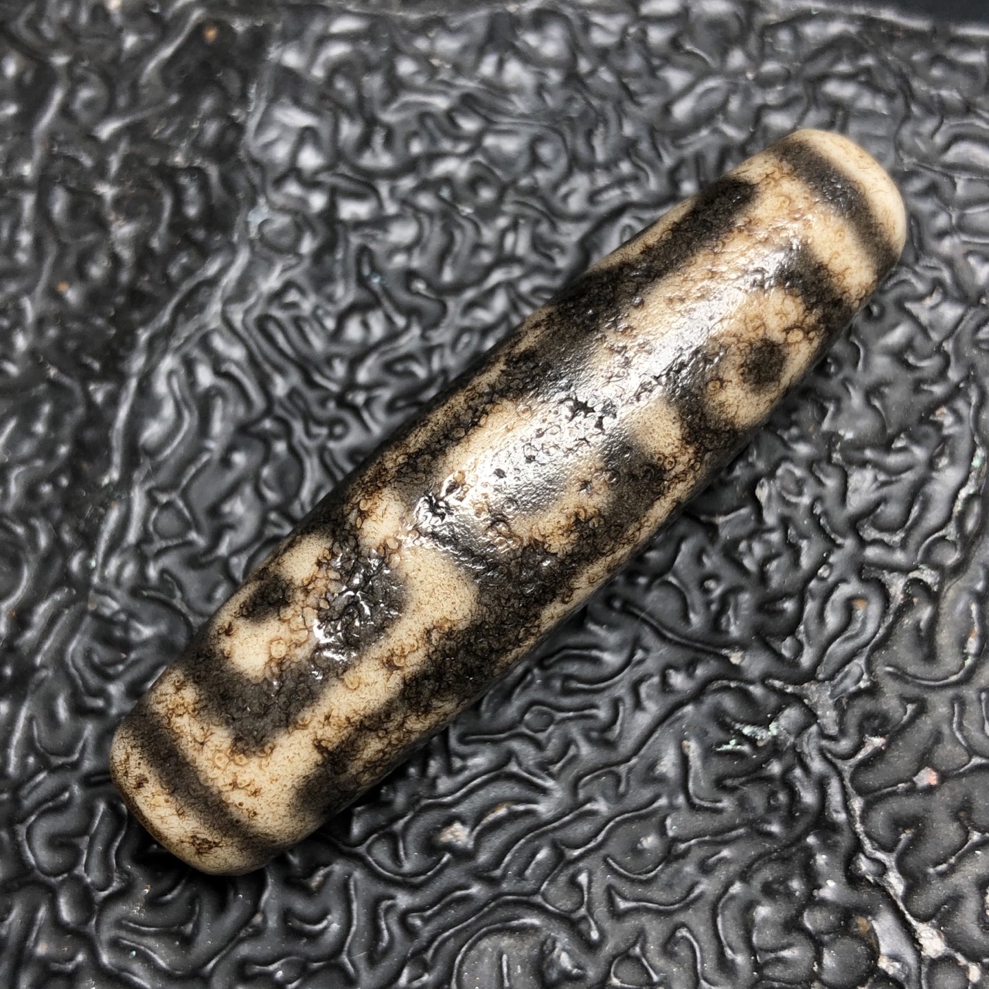 Chinese Natural Jade Carved Dzi bead