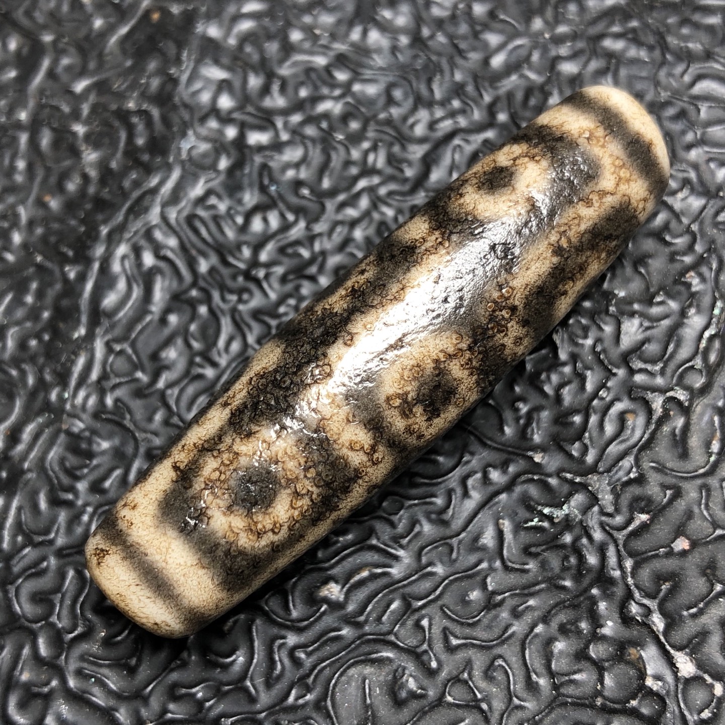 Chinese Natural Jade Carved Dzi bead