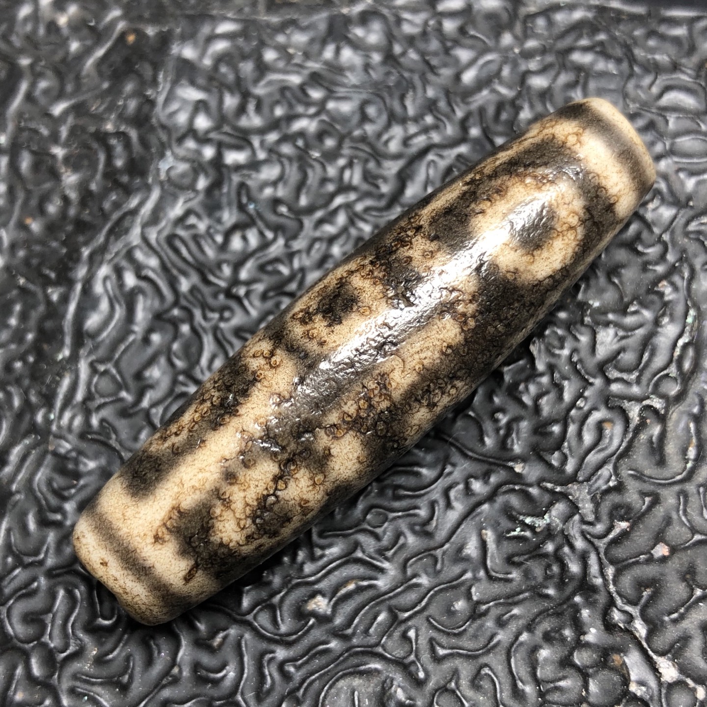 Chinese Natural Jade Carved Dzi bead