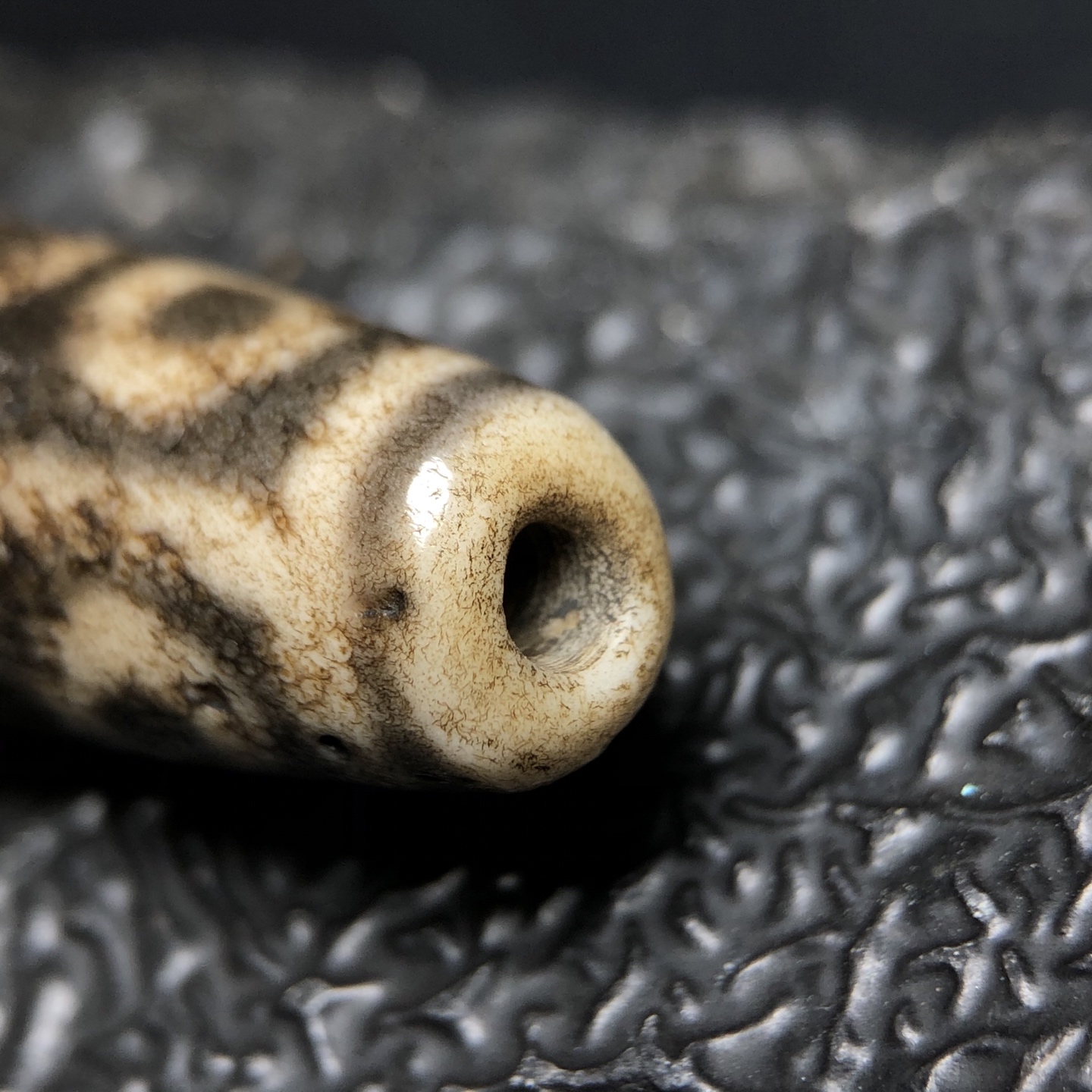 Chinese Natural Jade Carved Dzi bead