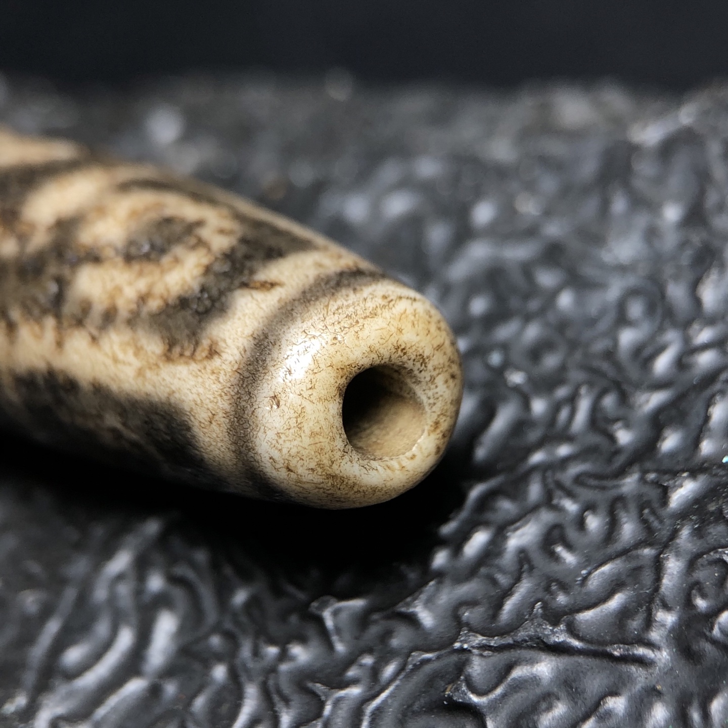 Chinese Natural Jade Carved Dzi bead