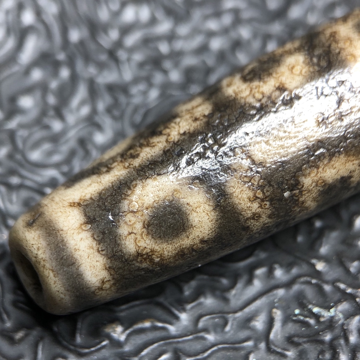 Chinese Natural Jade Carved Dzi bead
