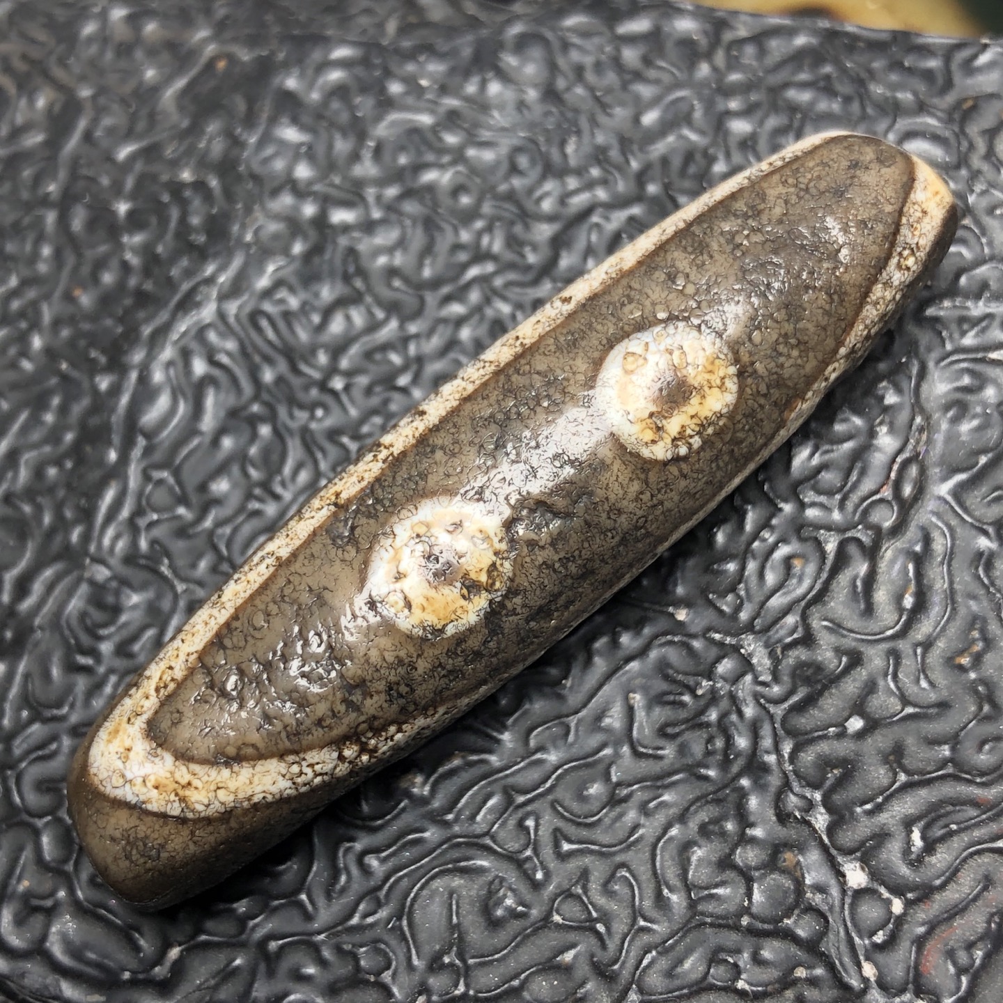 Chinese Natural Jade Carved Dzi bead