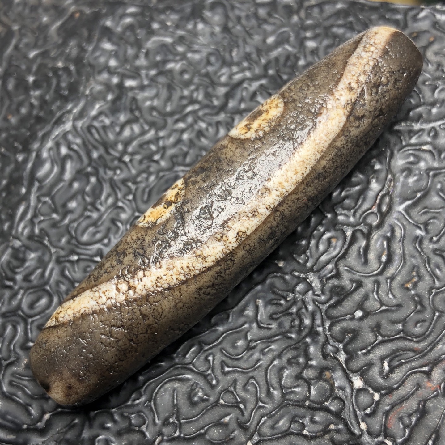 Chinese Natural Jade Carved Dzi bead