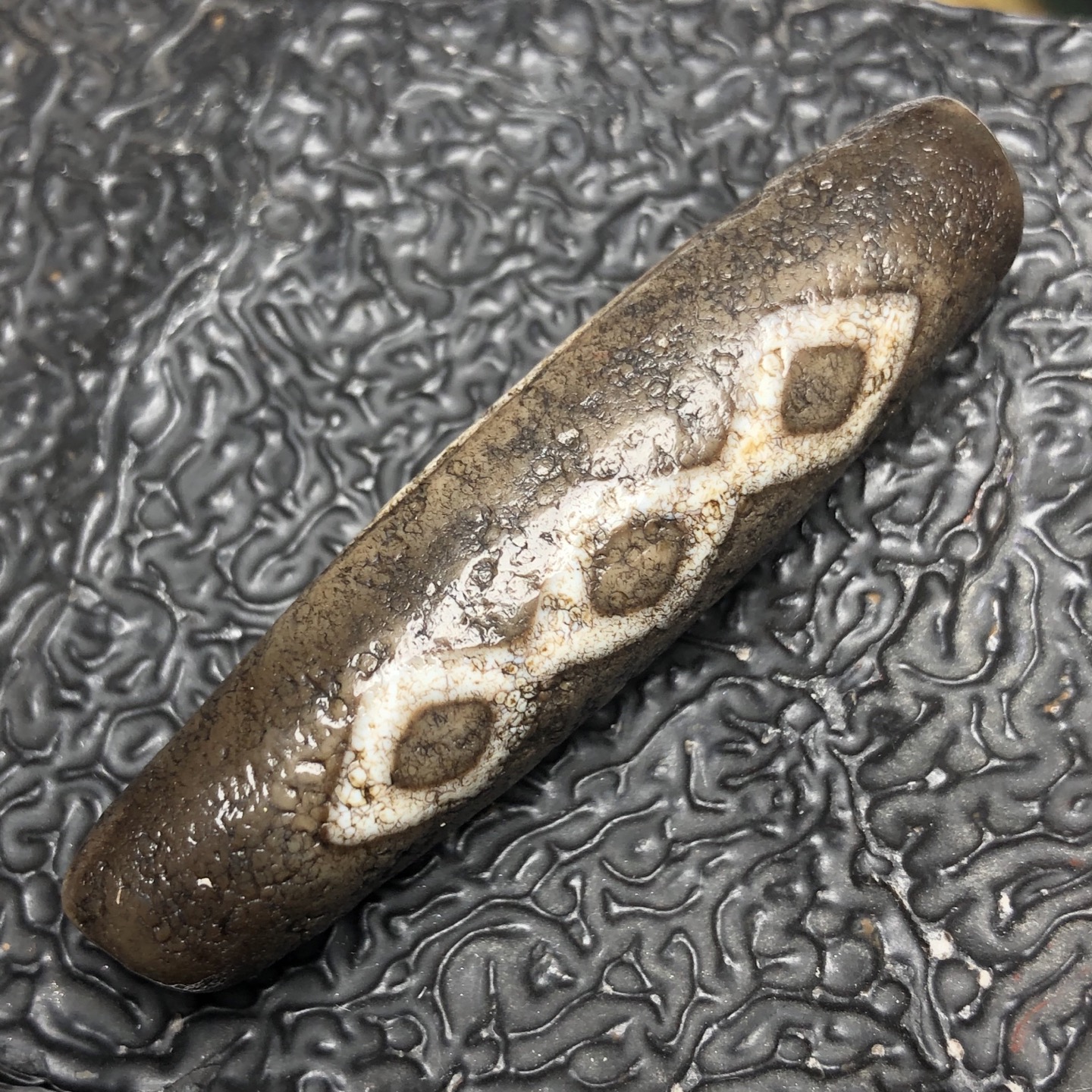 Chinese Natural Jade Carved Dzi bead