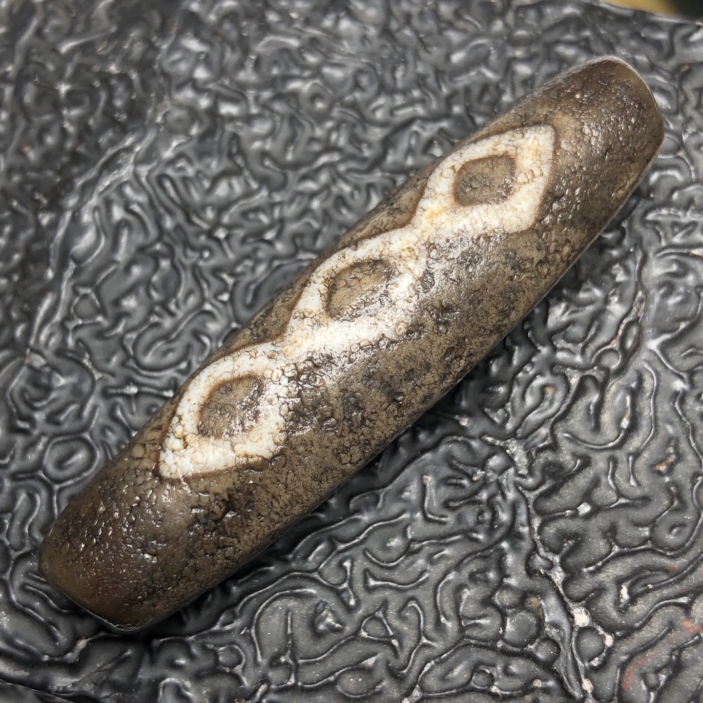 Chinese Natural Jade Carved Dzi bead