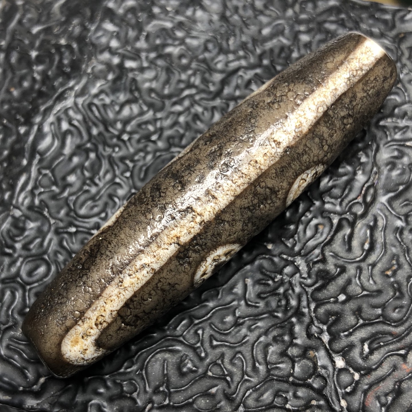 Chinese Natural Jade Carved Dzi bead