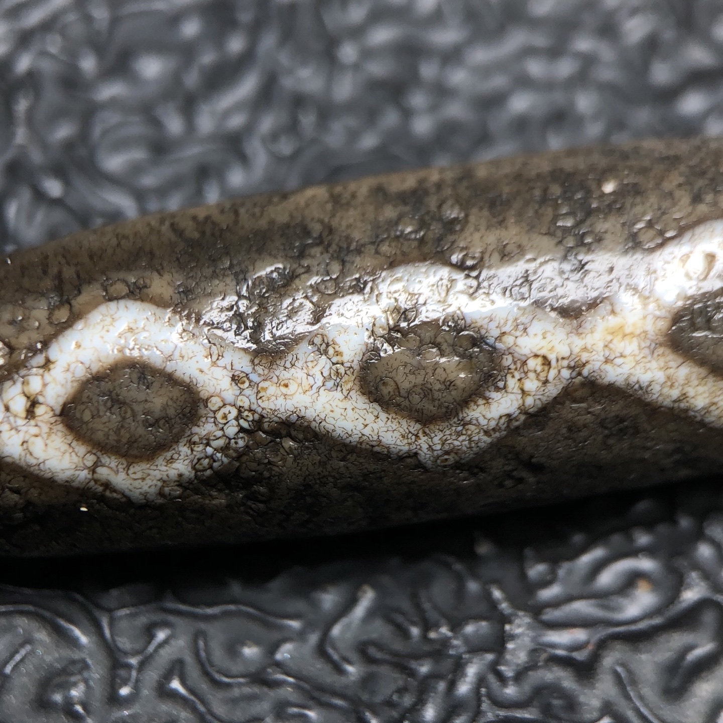 Chinese Natural Jade Carved Dzi bead