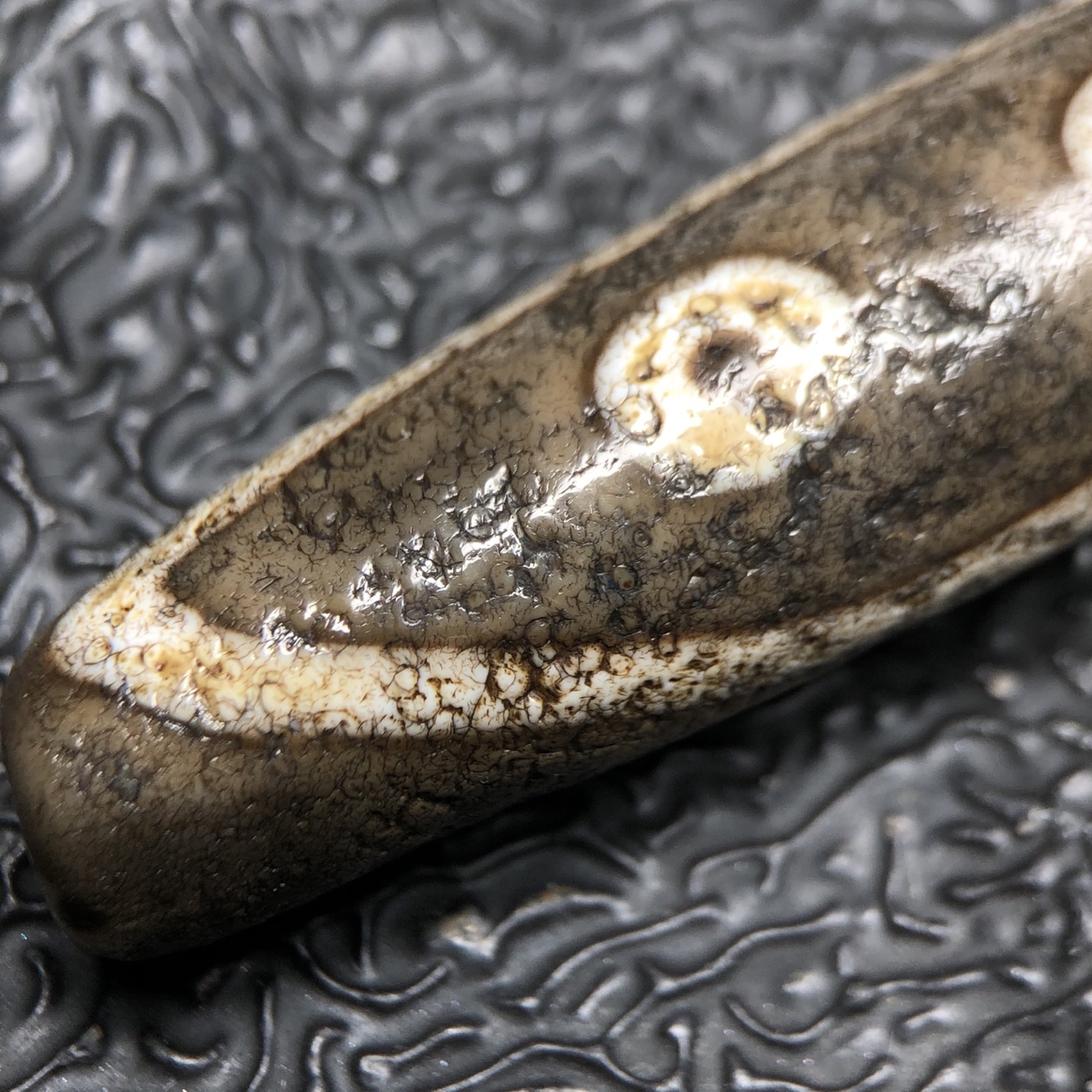 Chinese Natural Jade Carved Dzi bead