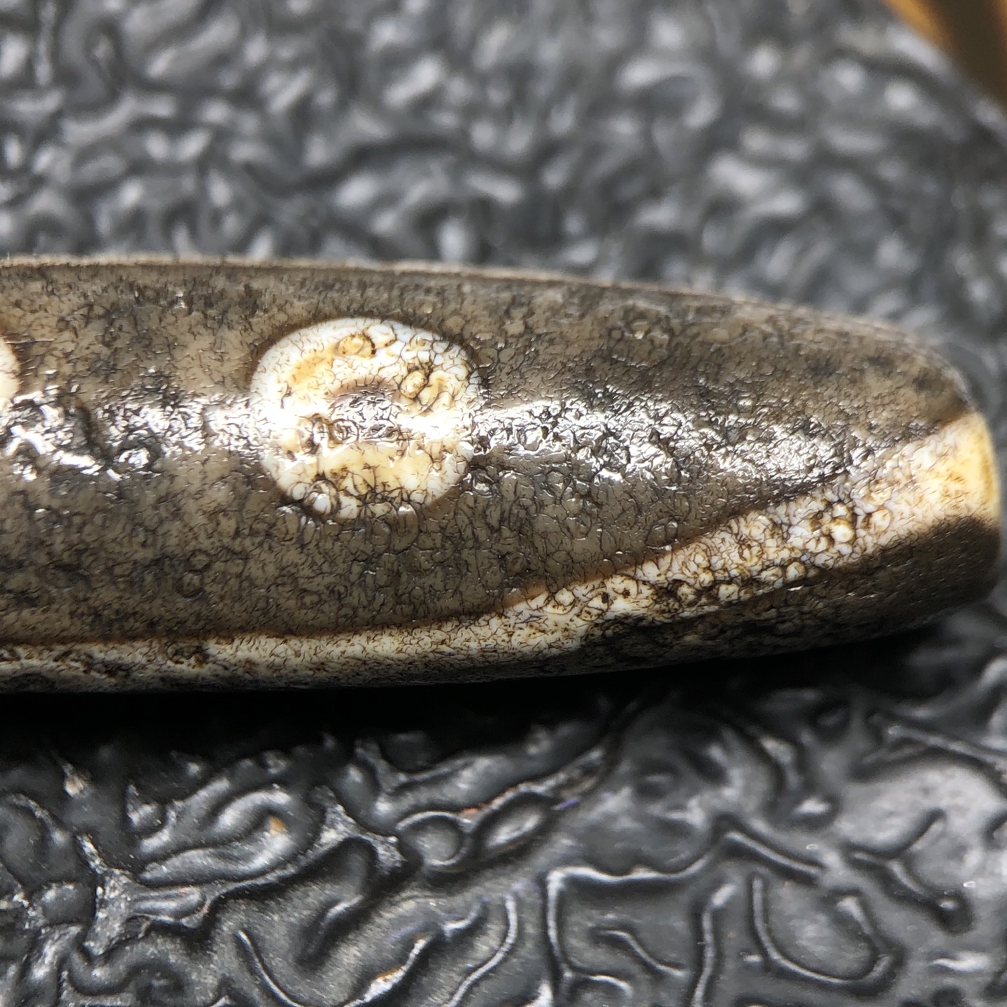 Chinese Natural Jade Carved Dzi bead