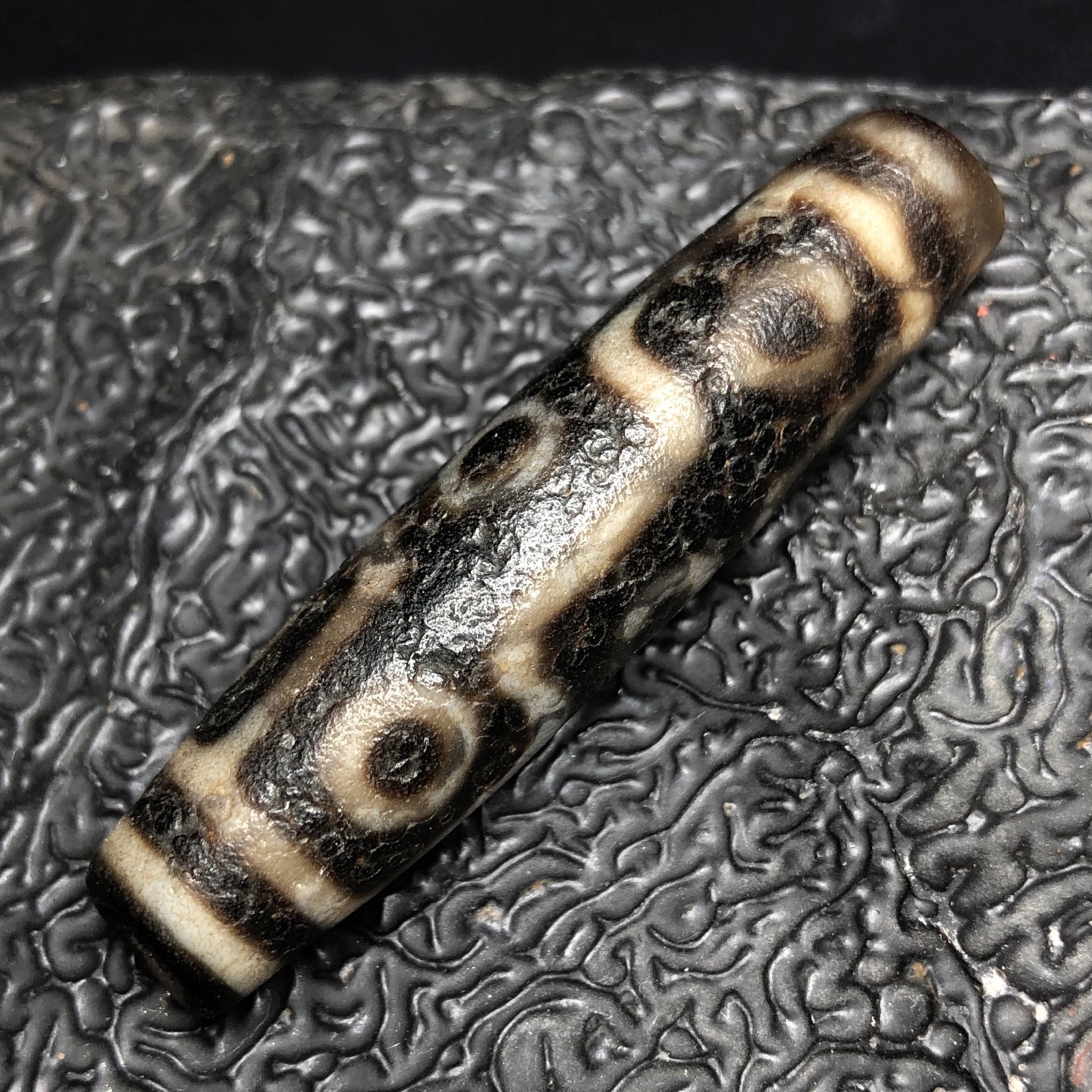 Chinese Natural Jade Carved Dzi bead