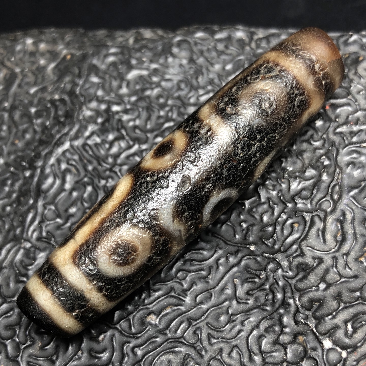Chinese Natural Jade Carved Dzi bead