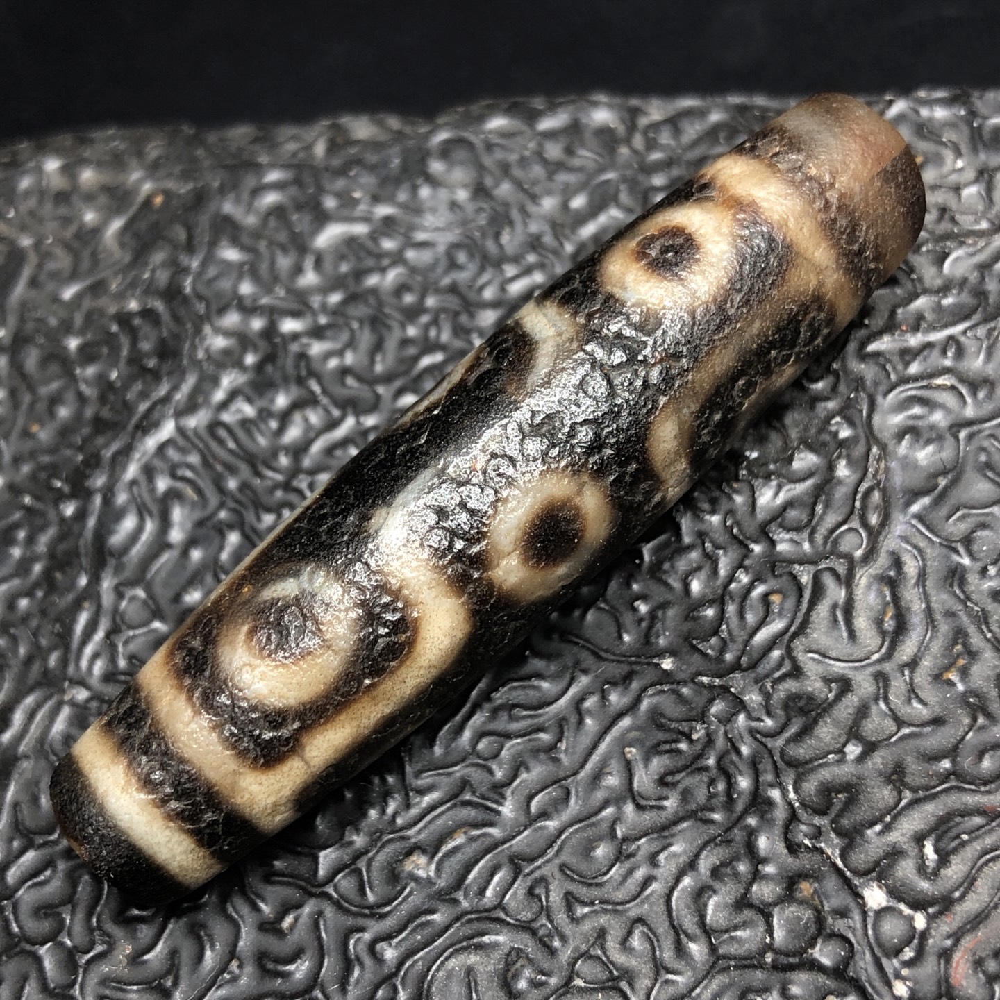 Chinese Natural Jade Carved Dzi bead