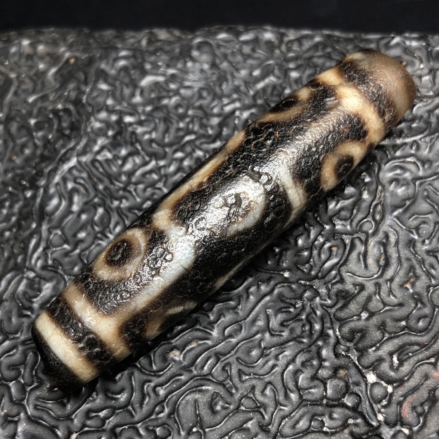 Chinese Natural Jade Carved Dzi bead