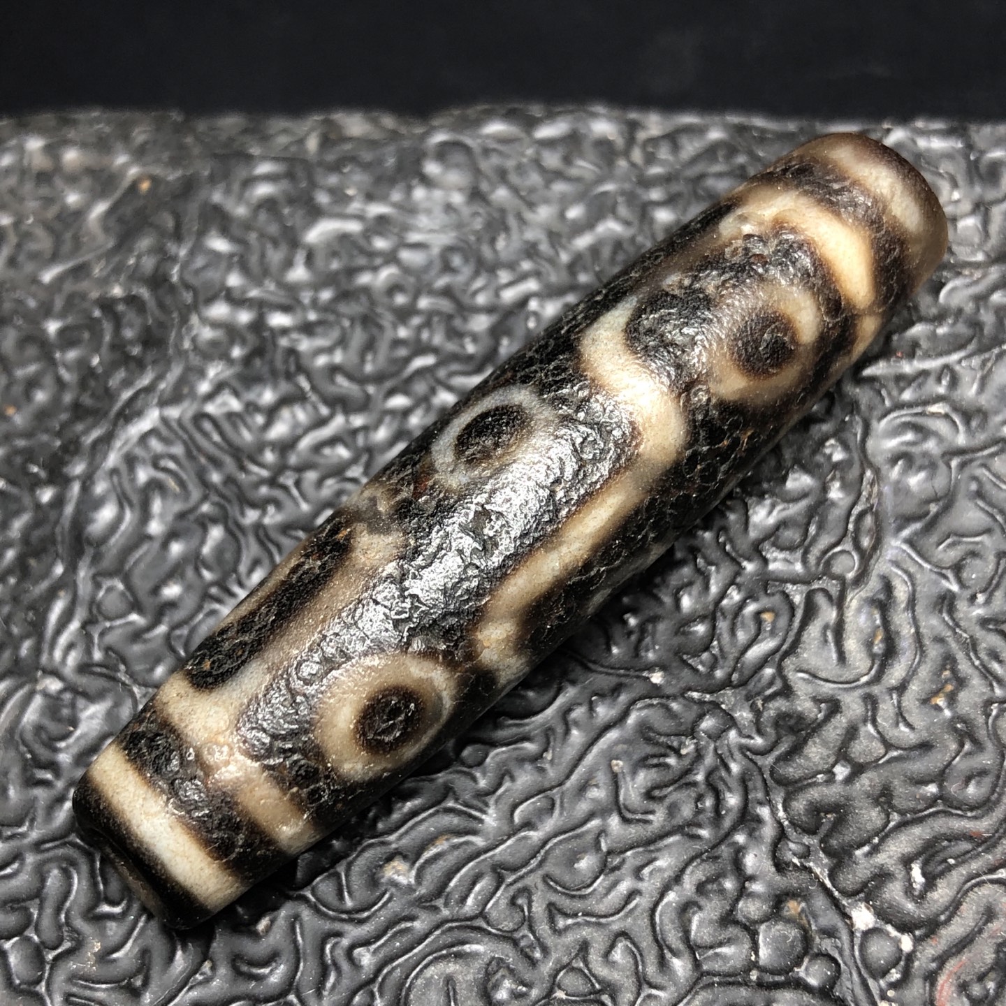 Chinese Natural Jade Carved Dzi bead