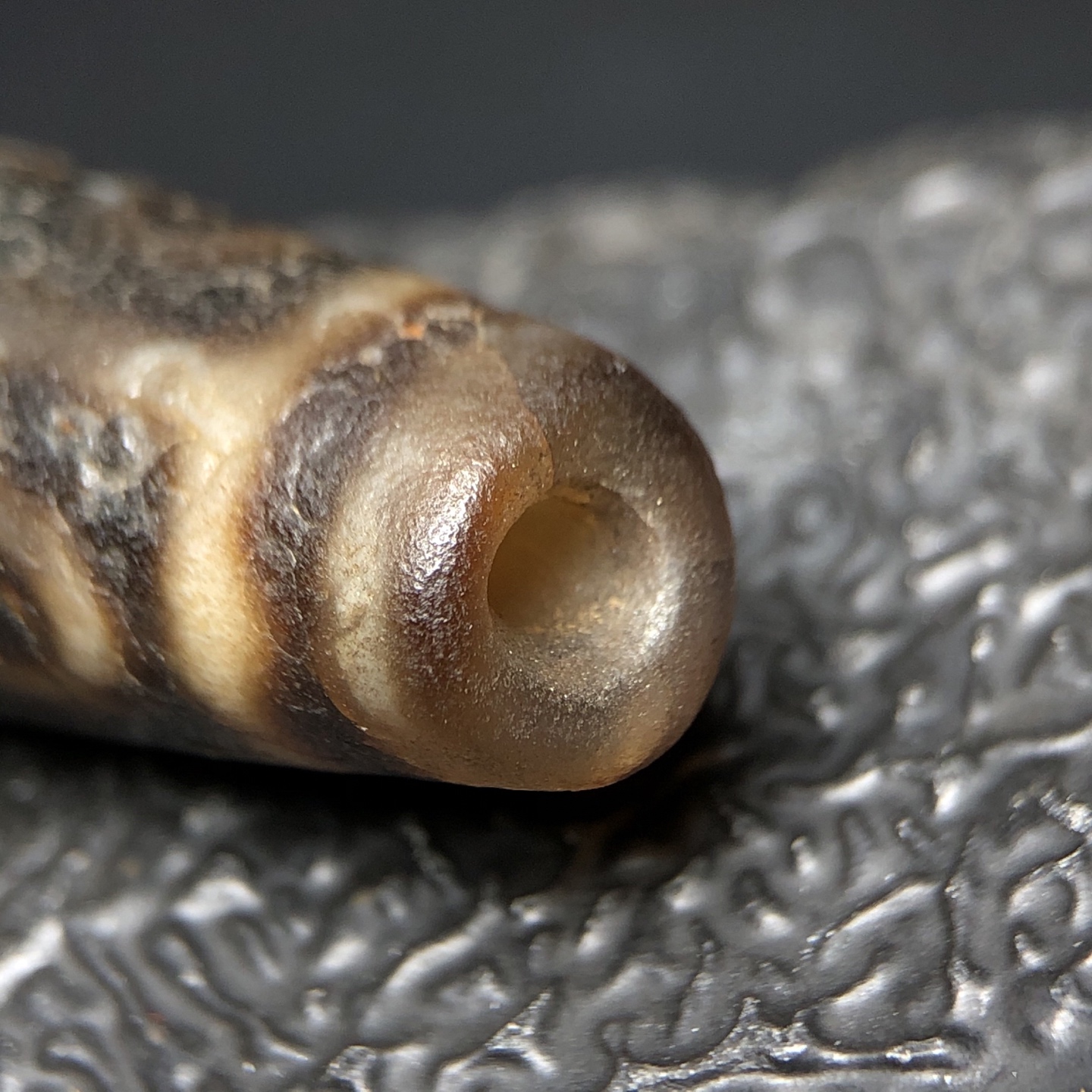 Chinese Natural Jade Carved Dzi bead