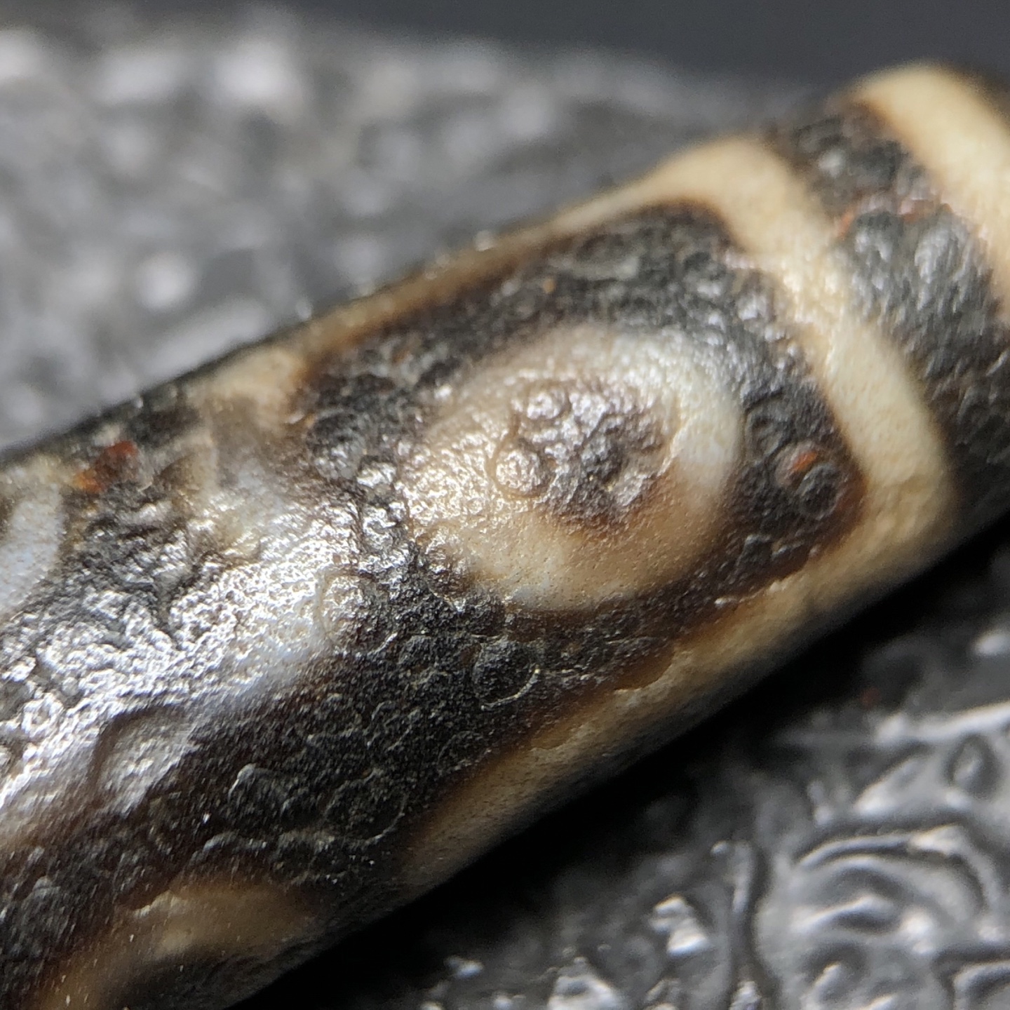 Chinese Natural Jade Carved Dzi bead