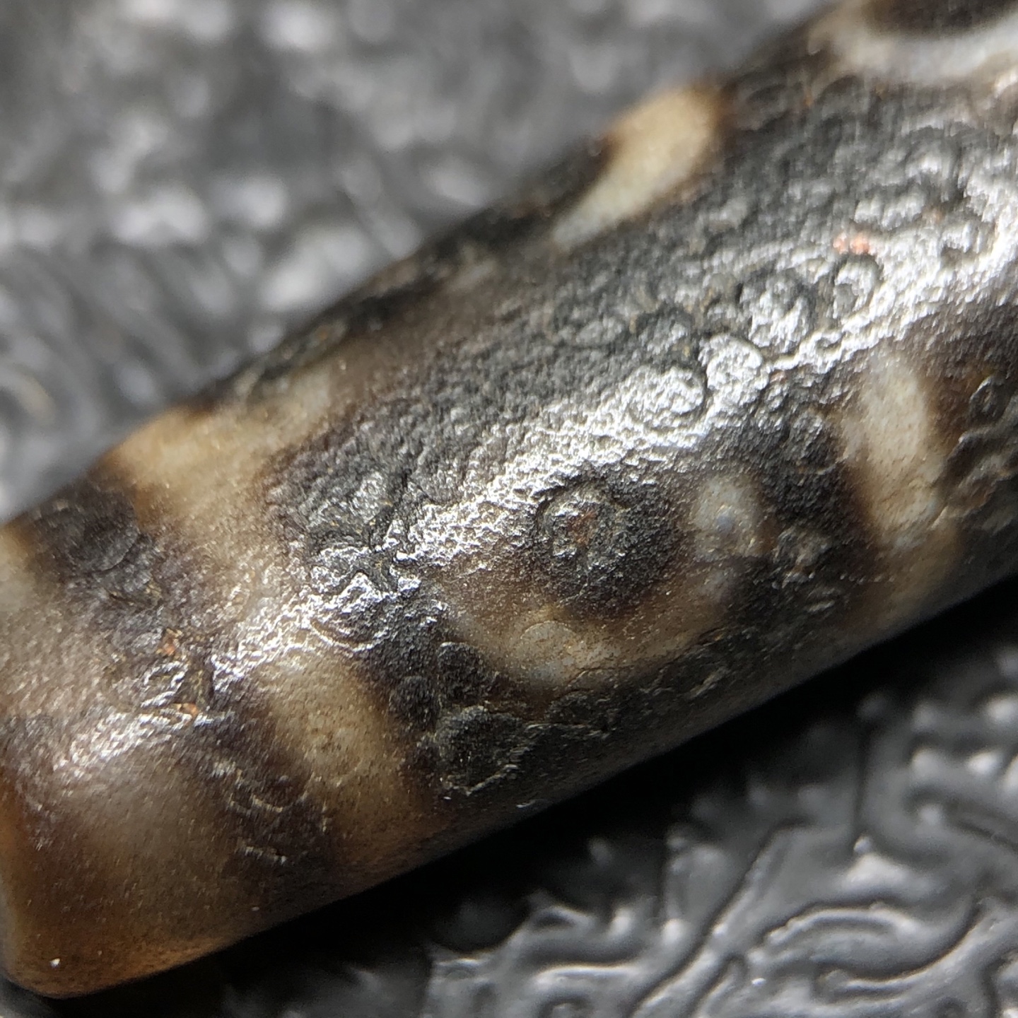 Chinese Natural Jade Carved Dzi bead