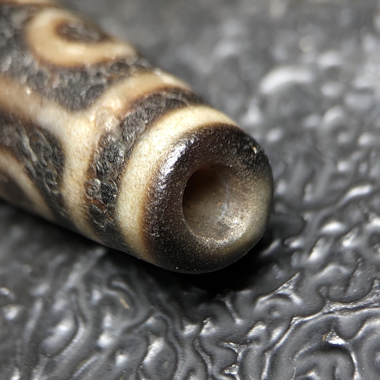Chinese Natural Jade Carved Dzi bead