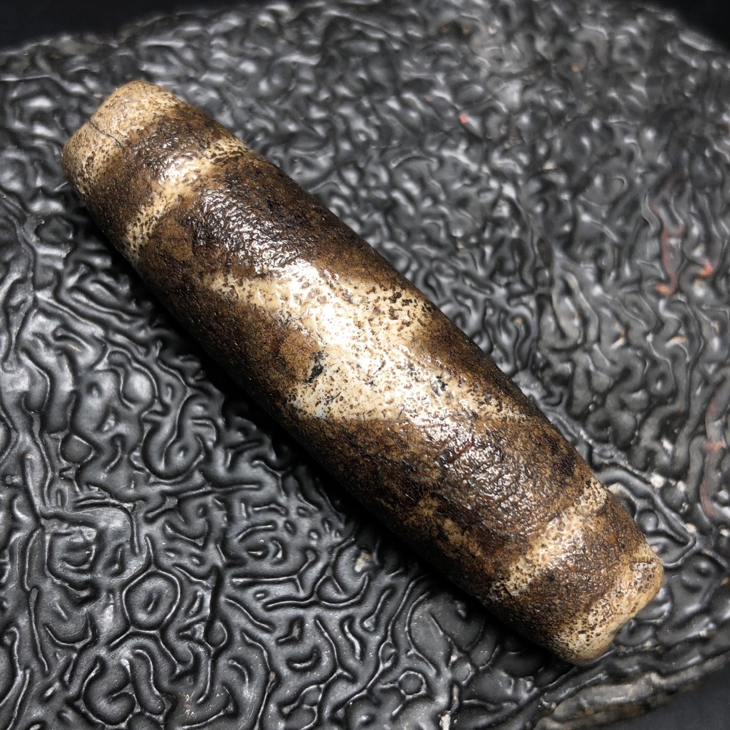 Chinese Natural Jade Carved Dzi bead